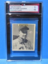 1948 BOWMAN ROOKIE Short Print Card #9, WALKER COOPER, New York Giants, KSA 1. rookie card picture