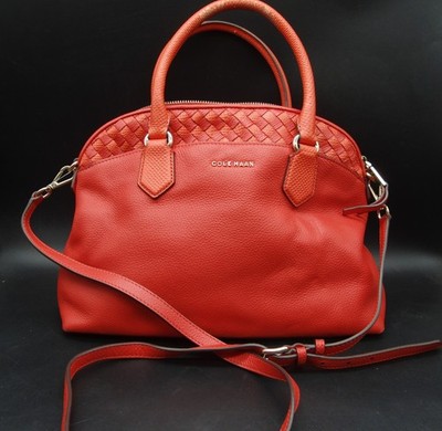 Cole Haan rot genarbtes Leder Umhängetasche Handtasche Tasche abnehmbare Riemen B872