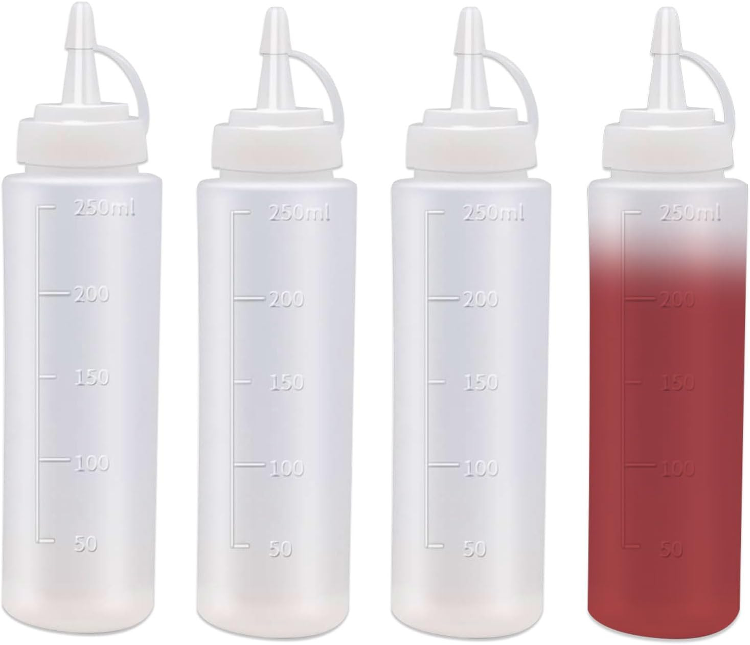 4 Pack Squeeze Bottle - 8Oz / 250ML Plastic Squeezy Sauce Bottles with Cap, Sque