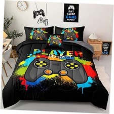 6 Pieces Gaming Bedding Set Size for Boys Gamer Comforter Set for Full Colorful