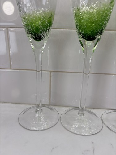 3-Stunning Euro Ceramica Green Champagne Flutes Glasses - Picture 6 of 11
