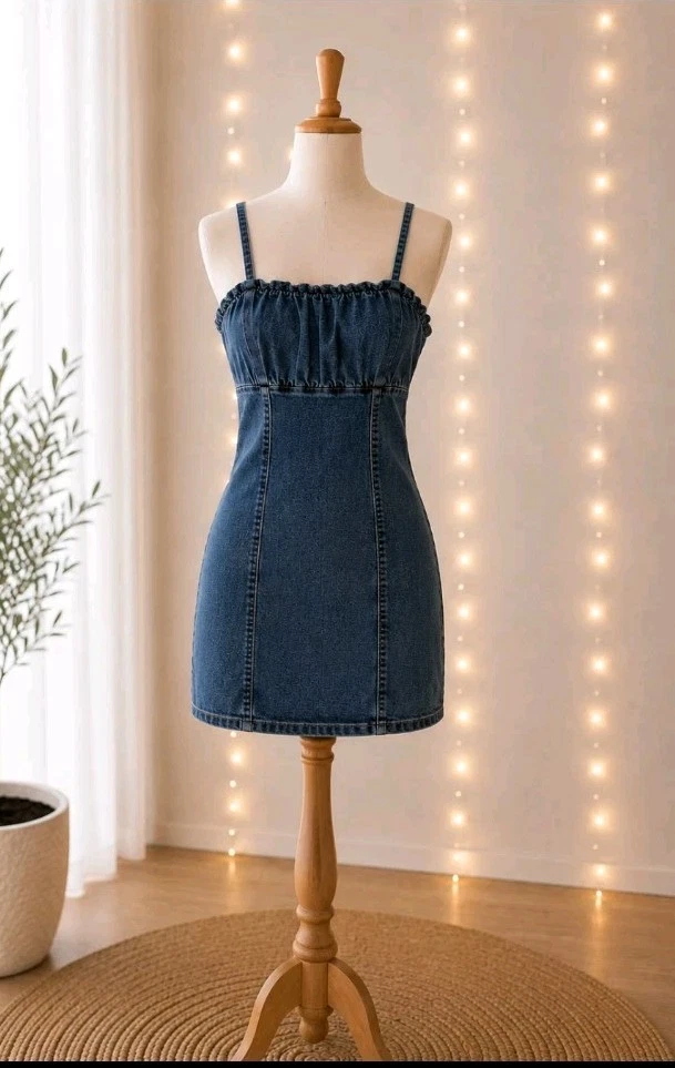 h and m denim shirt dress Ladies - Dark Denim Blue Denim Shirt Dress - Size: XXS