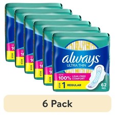 Ultra Thin Pads with Wings, Size 1 Regular Absorbency, 62 Count Sanitary Napkins