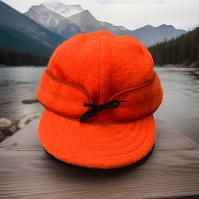 The Original Stormy Kromer Cap Orange Wool Trapper Hunting Hat Size 7 3/8 USA
