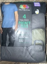 Fruit of the Loom Mens 4-Pack T-Shirts Crew Neck Pocket Cotton (F) ~ 2XL (50-52)
