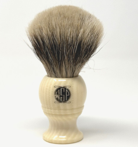 WSP Monarch High Mountain White High Density Badger Hair Shaving Brush 4" Used
