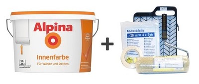 Renovierset Alpina Innenfarbe 10 Liter weiß matt + Farbroller, Folie etc.