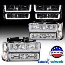 Fits 94-98 Chevy C10 Ck 1500 2500 3500 Headlights Led Stripbumper Corner Lamps