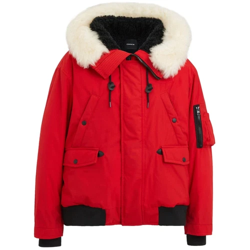 Coach Giacca Bomber Uomo con Cappuccio in Pelliccia di Shearling Cappotto Invernale (2XLarge Rosso) $998