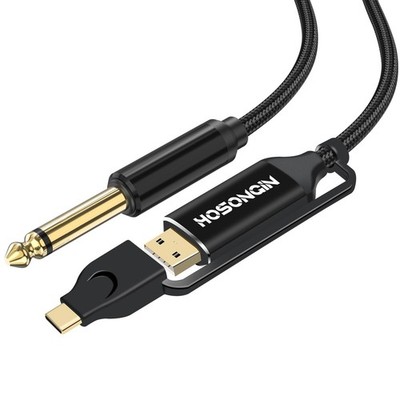 USB Guitar Cable Dual USB-C and USB-A 16-bit/48kHz 10 Feet Compatible with