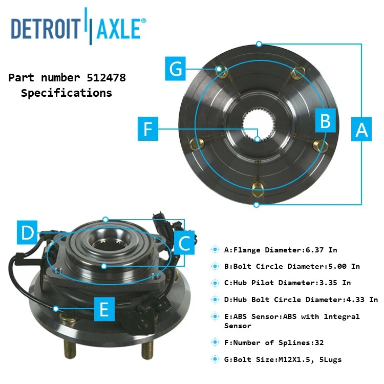 Conjunto de cojinete y buje de rueda de conductor trasero para Dodge Journey 2009-2018 5 pernos Foto 3 de 4