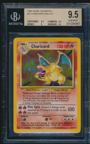 BGS 9.5 CHARIZARD 1999 Pokemon Base Unlimited #4/102 Holo Foil Rare GEM MINT