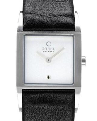 OBAKU HARMONY LADIES STAINLESS STEEL QUARTZ BLACK LEATHER WATCH, v113lcirrb