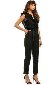 STEVIE MAY Dawn Ruffled V Neck Jumpsuit in Black Size 8 AU RRP 299 WITH DEFECTS