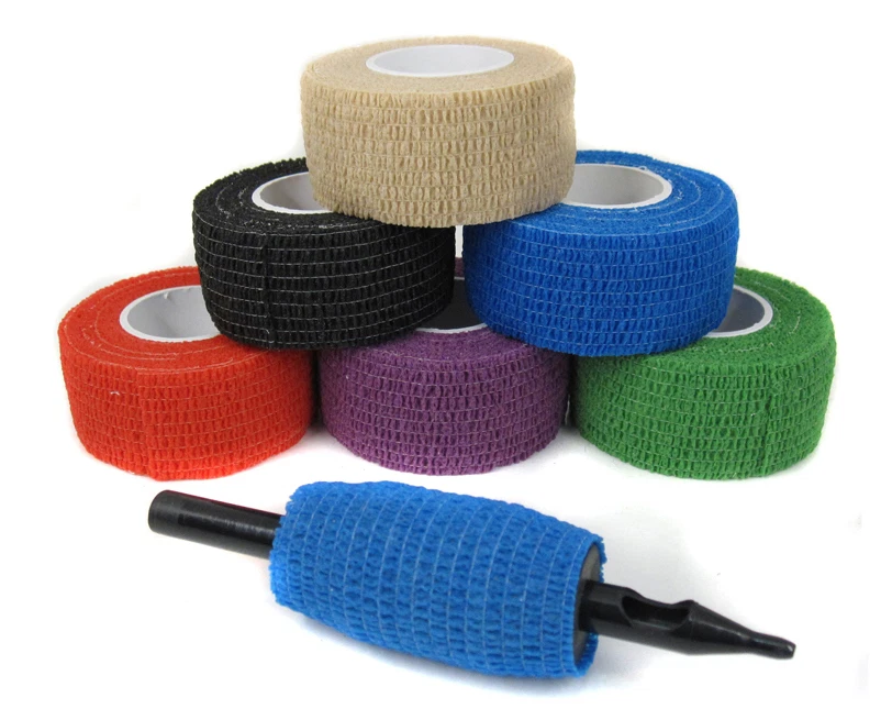 WORLDWIDE TATTOO SUPPLY 1" Self Adherent Adhesive Free Tattoo Grip Wrap Cover Cohesive Bandages Tape 5yd