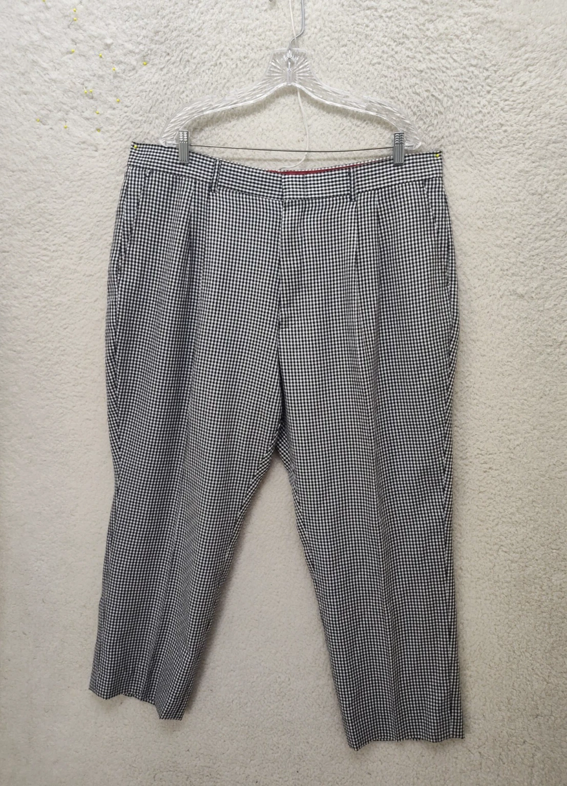 Pallini Men Pants 43L Gray Plaid Rayon Blend Straight Leg Classic Fit Dress Pant