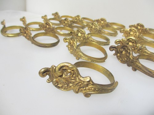 Antique Brass Curtain Rings Victorian Holder Hangers French Rococo Old x4 2.5"W - Picture 4 of 7