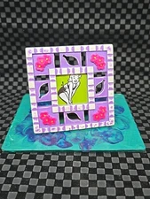 Mini Picture Frame 3”x3” Studio, Pink Flowers On Purple Frame  Photos, Pictures
