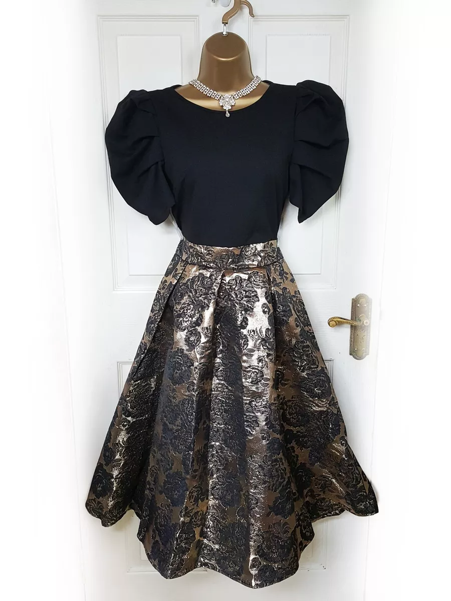 Black and best sale gold jacquard dress