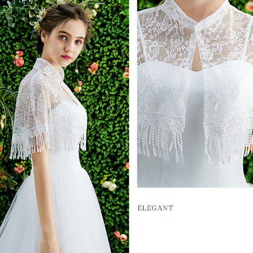 Floral Lace Shrug Bolero Bridal Wedding Tassel Wrap Shawl Cape Top Elegant Party - Picture 5 of 35