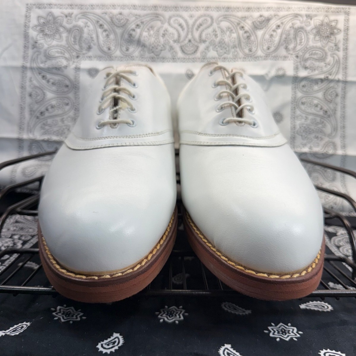 VTG Polo Ralph Lauren Classic White Men\'s Lace Up Golf Shoes W/Hard Spikes 12E VTG NEW old Stock POLO R. Lauren White Leather Hard Spike  main image 3