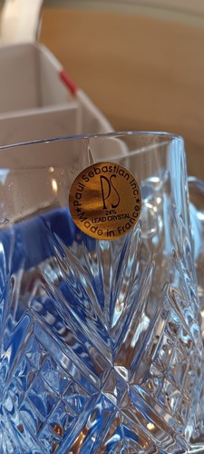 Paul Sebastian Clear 24% Lead Crystal Glass Coffee Tea Mugs New In Box Set of 4 - Picture 6 of 14