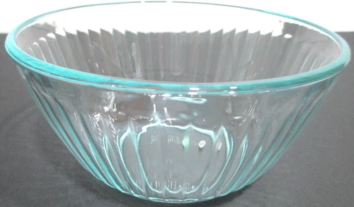 Pyrex Glass Nesting Mixing Bowl #7402 Aqua Tint Sculptured Panels 6 Cup 1.4 L