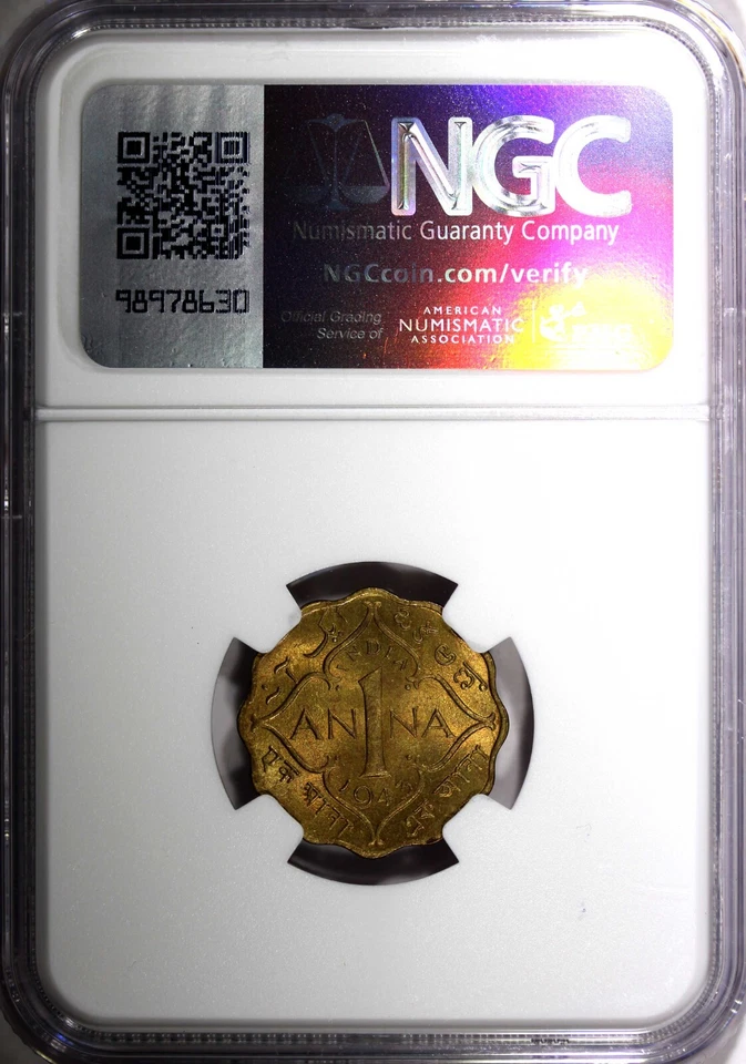 India-British George VI  Nickel-Brass 1943 (C) 1 Anna NGC MS64 KM# 537a (045) - Image 3 of 4