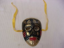 Small Black, Gold Red Brass Painted Female Mask Wall Hanging Mardi Gras Style