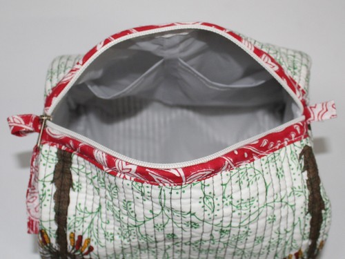 3 PC Indian Hand Block Printed Cotton Quilted Toiletry Cosmetic Makeup Storage - Picture 9 of 10