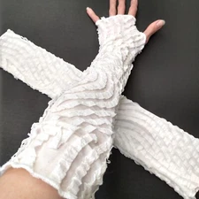 Off White Ruffle Gloves Mummy Arm Warmers Bride Costume Ghost Handmade Sheer NEW