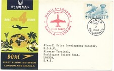 PHILIPPINES&nbsp;1961 superb First flight of the&nbsp;BOAC&nbsp;with Comet 4 "MANILA - LONDON"