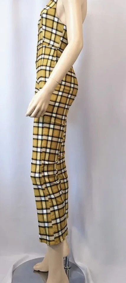 MONO A CUADROS AMARILLO Nico HALTER S 90s Y2K Retro ELASTIZADO Punk Urban Outfitters Foto 4 de 4