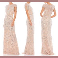 NWT MAC DUGGAL [ 16 ] 4715 Embellished Fringe Cap Sleeve Gown in Platinum $G1265