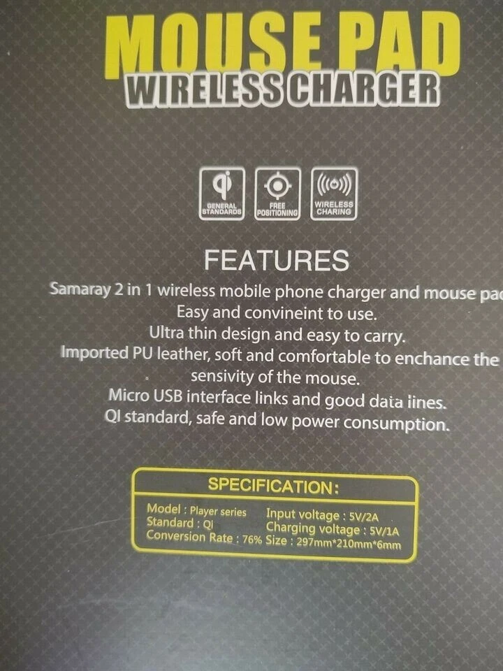 Alfombrilla de ratón de carga para teléfono SAMARAY 2 en 1 - Qi inalámbrica, 10 W, base antideslizante nueva en caja Foto 3 de 3