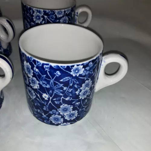 Staffordshire CALICO BLUE (CROWNFORD STAMP) Coffee Mug Cup 3 1/4"
