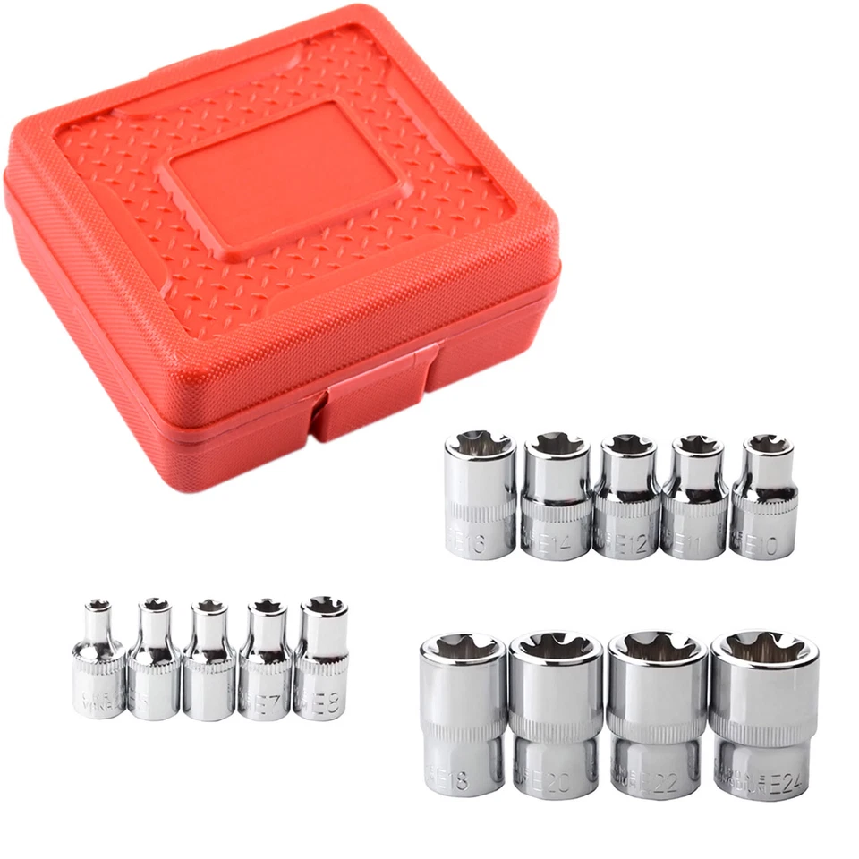 14 PCS E Torx Star Female Bit Socket Set 1/2" 3/8" 1/4" Drive E4 - E24 with Case - Image 2 of 4