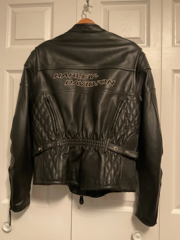 Chaqueta de cuero negra Harley Competition II acolchada con bolsillos ventilados para mujer grande Foto 2 de 4