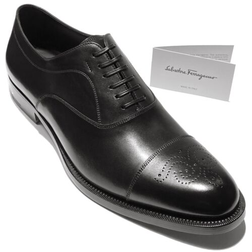 Neu Ferragamo Goya 11 EE Leder Captoe Brogue Oxford Herren schwarz elegante Schuhe - Bild 2 von 8