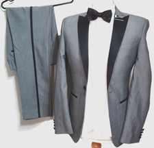 Next Mens grey sharkskin Tuxedo Dinner suit SKINNY FIT Ch36"R W32" L31" Washable