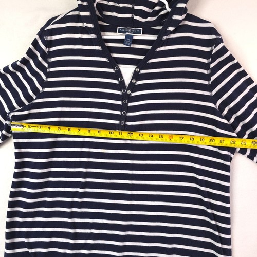 Women's Hooded Knit Top Karen Scott 3/4 Sleeve PL Blue White Stripe Size 1X - Picture 9 of 13