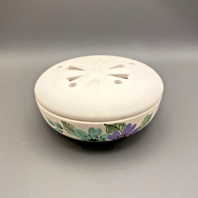 Schmetterling Blumen rund Shirley's handbemalt Keramik Schmuck Kosmetik Box
