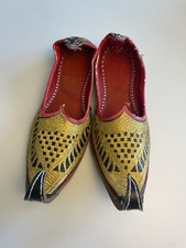 Leather Aladdin Khussa Mojari Indian Loafer Slip Ons Gold shoes Women's size 9
