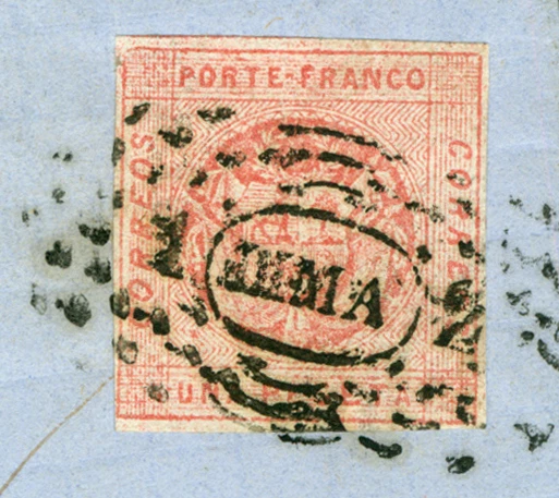PERU 1860  Coat of Arms  1peseta  brick red  Scott # 10 used on COVER from Lima - Image 2 of 3