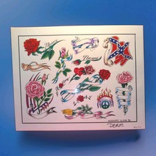 Single Vintage 1990's Richard Clark 96 Tattoo Flash 11x14in Banners Roses