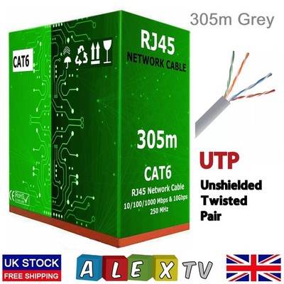 305m CAT6 Ethernet Netzwerk RJ45 Gigabit UTP 4 Paar Kabelrolle Zugtrommel Box grau