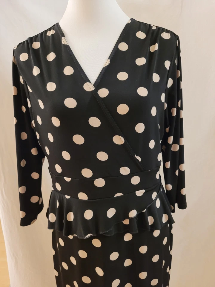 42/44 ausgefallenes Debenhams Kleid schwarz beige Baskin gepunktet Maße beachten - Bild 2 von 4