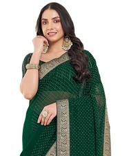 Women's Georgette Hot Fixing Stone Work Saree With Unstitched Blouse Piece