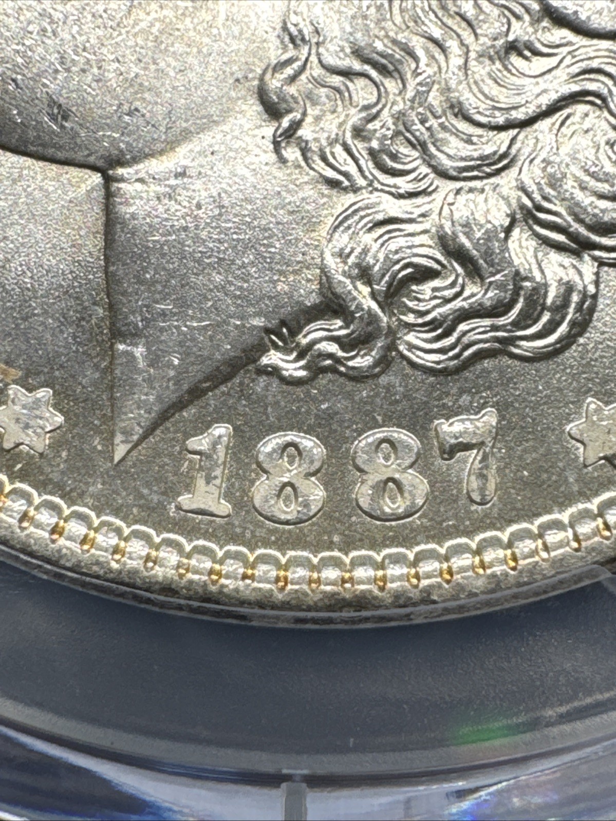 1887 PCGS MS65 -Bright Rainbow Reverse Toner VAM 35 Morgan Silver Dollar