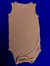 EUC KYTE BABY Lt Brown Snap HENLEY Sleeveless BODYSUIT snap crotch 2T  Orig $22